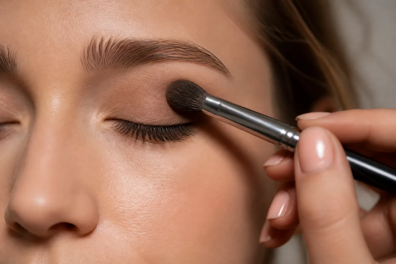Base claire sur la paupière pour maquillage yeux vert marron