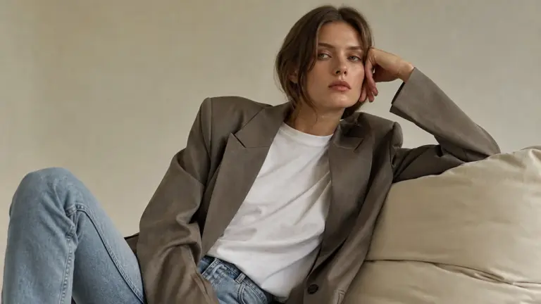 Blazer oversize porté avec jean ajusté et t-shirt blanc