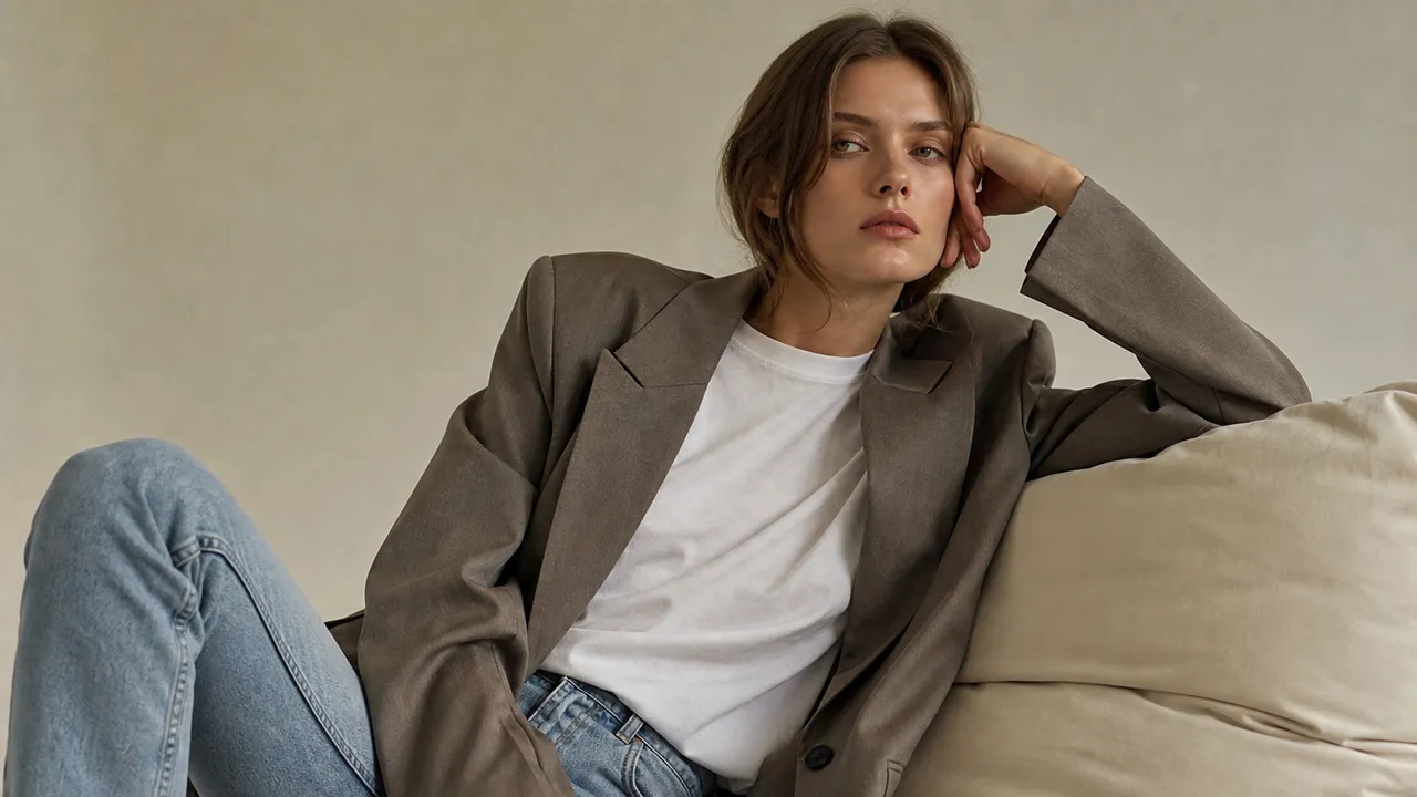 Blazer oversize porté avec jean ajusté et t-shirt blanc