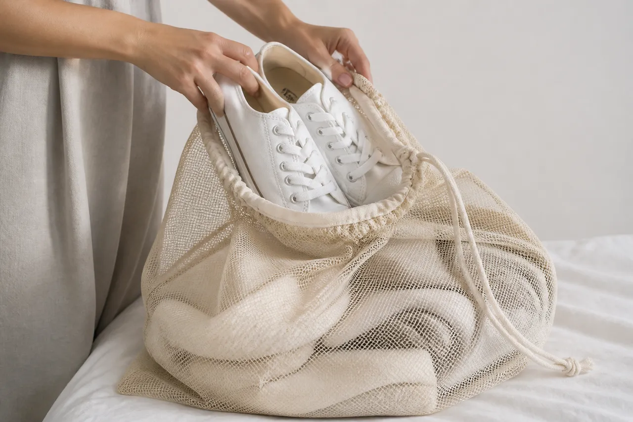 Préparation de Converse blanches avant lavage en machine