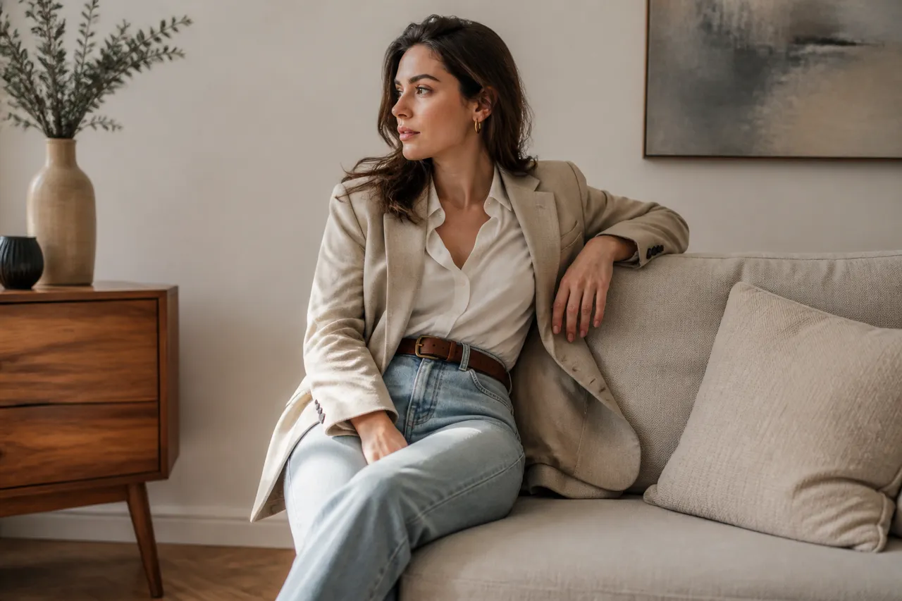 Jean mom chic avec chemise et blazer pour le bureau