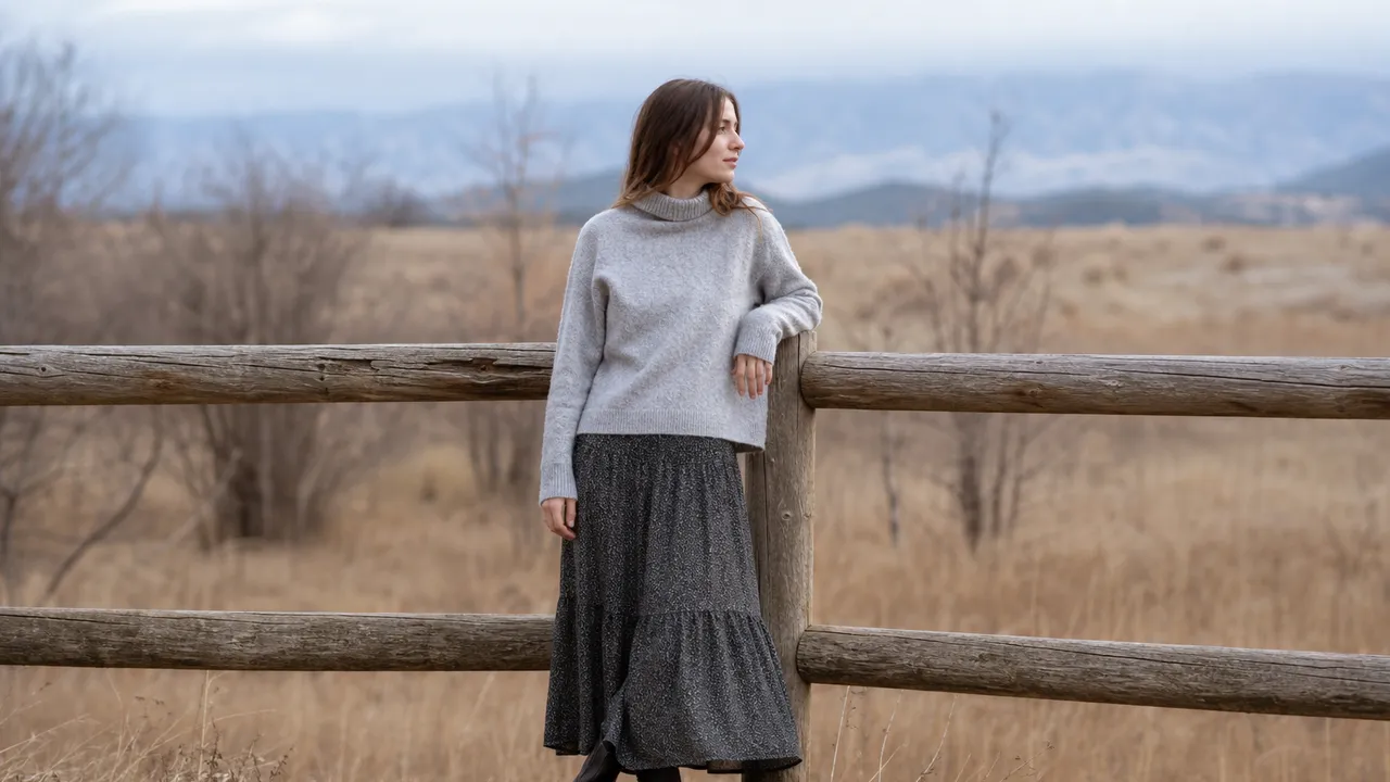 Porter une jupe longue en hiver avec des bottes