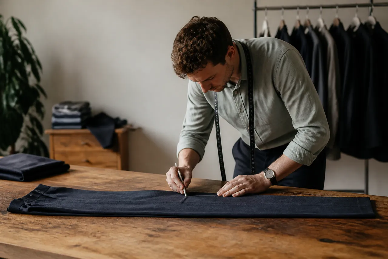 Marquage de la longueur d'un pantalon avant ourlet