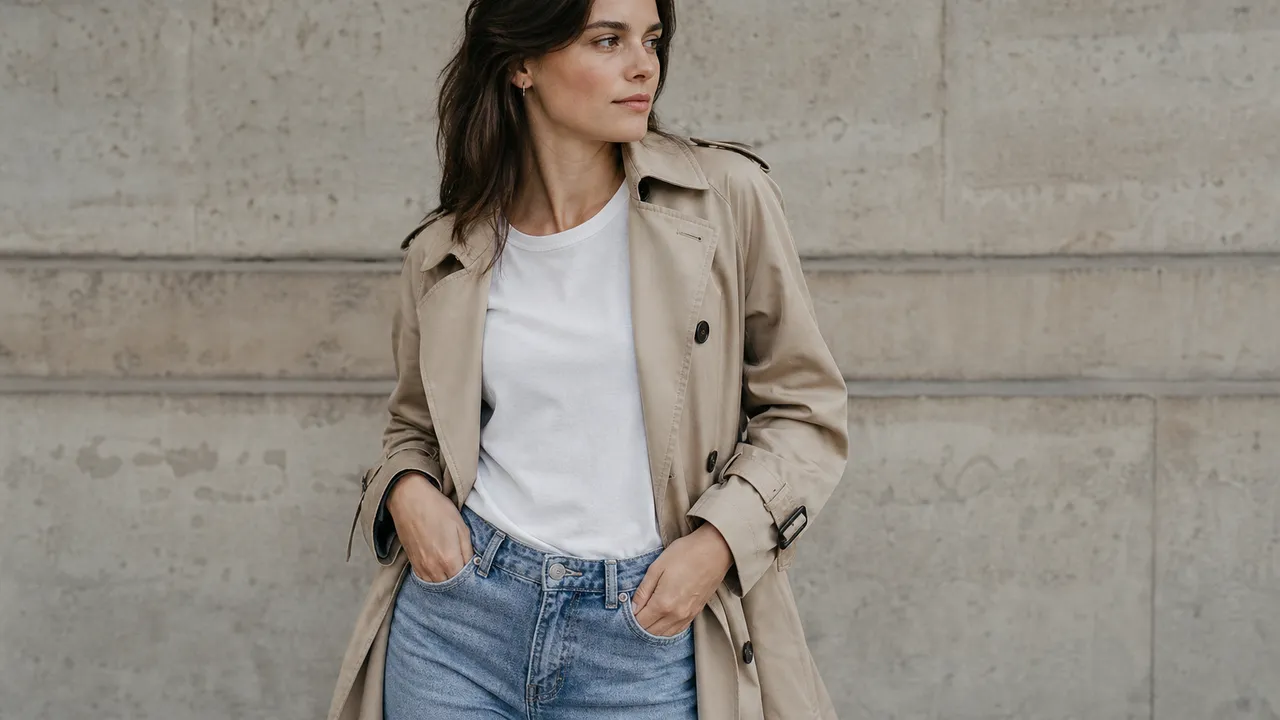 Comment porter un trench ouvert sur t-shirt et jean