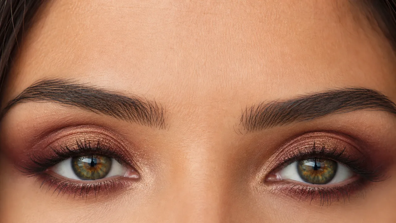 Maquillage yeux vert marron avec fards bronze et bordeaux